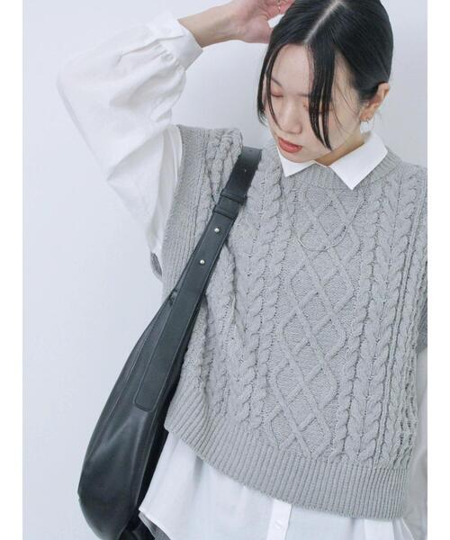 Samansa Mos2 blue(サマンサモスモスブルー)の「【帯電防止】マットモールニットベスト(ニット/セーター・レディース・オフホワイト/グレー/グリーン・F)」の12枚目の写真