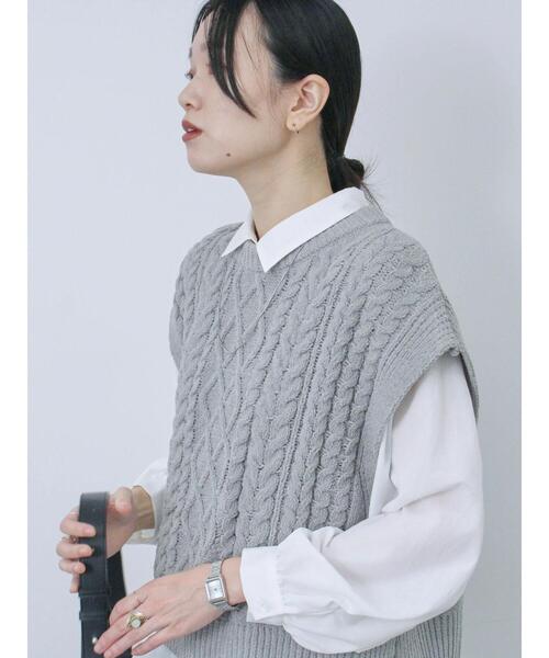 Samansa Mos2 blue(サマンサモスモスブルー)の「【帯電防止】マットモールニットベスト(ニット/セーター・レディース・オフホワイト/グレー/グリーン・F)」の13枚目の写真