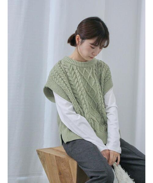 Samansa Mos2 blue(サマンサモスモスブルー)の「【帯電防止】マットモールニットベスト(ニット/セーター・レディース・オフホワイト/グレー/グリーン・F)」の18枚目の写真