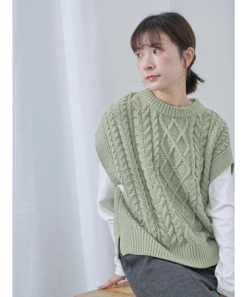 Samansa Mos2 blue(サマンサモスモスブルー)の「【帯電防止】マットモールニットベスト(ニット/セーター・レディース・オフホワイト/グレー/グリーン・F)」の19枚目の写真