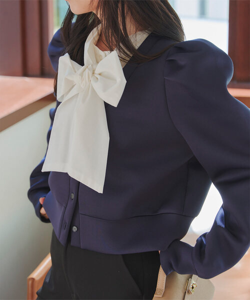 KOBE LETTUCE（コウベレタス）の「ダンボールパワーショルダーカーディガン（カーディガン/ボレロ・レディース・杢グレー/ブラック/ベージュ/ネイビー・M）」の4枚目の写真