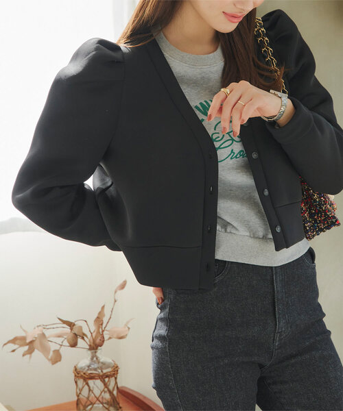 KOBE LETTUCE（コウベレタス）の「ダンボールパワーショルダーカーディガン（カーディガン/ボレロ・レディース・杢グレー/ブラック/ベージュ/ネイビー・M）」の2枚目の写真