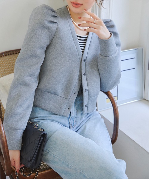 KOBE LETTUCE（コウベレタス）の「ダンボールパワーショルダーカーディガン（カーディガン/ボレロ・レディース・杢グレー/ブラック/ベージュ/ネイビー・M）」の7枚目の写真