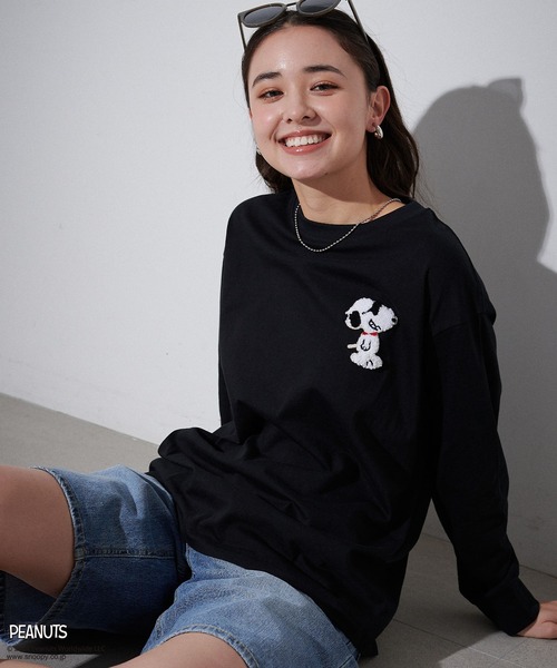 セール】【PEANUTS/ピーナッツ】スヌーピー/SNOOPY サガラ刺繍ロンT（T