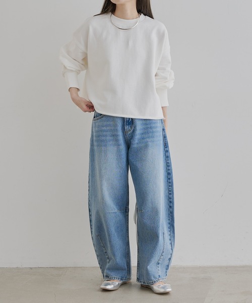 PUAL CE CIN（ピュアルセシン）の「シンプル裏毛スウェットショートプルオーバー（スウェット・レディース・グレー/オフホワイト/サックスブルー/イエロー/オートミール/サーモンピンク・FREE）」の16枚目の写真