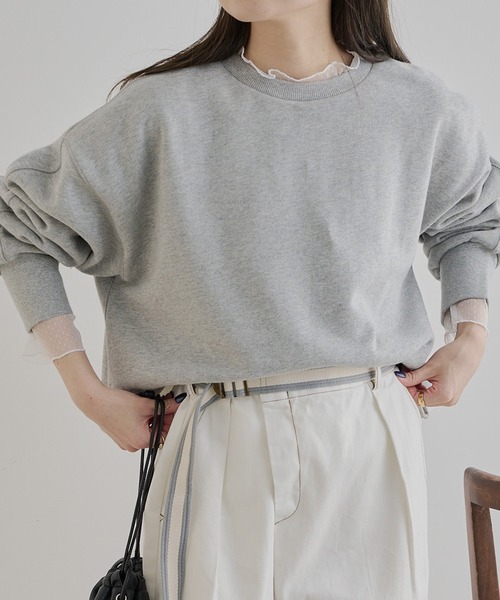 PUAL CE CIN（ピュアルセシン）の「シンプル裏毛スウェットショートプルオーバー（スウェット・レディース・グレー/オフホワイト/サックスブルー/イエロー/オートミール/サーモンピンク・FREE）」の10枚目の写真