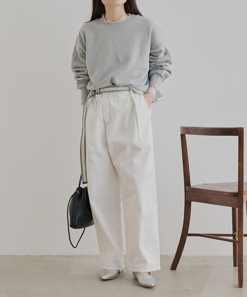 PUAL CE CIN（ピュアルセシン）の「シンプル裏毛スウェットショートプルオーバー（スウェット・レディース・グレー/オフホワイト/サックスブルー/イエロー/オートミール/サーモンピンク・FREE）」の7枚目の写真