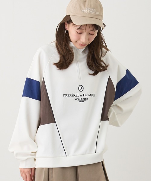 NICOLE CLUB(ニコル クラブ)の「スタンドドッキングハーフジップ(スウェット・レディース・オフホワイト/チャコール/ブルー・FREE)」の3枚目の写真