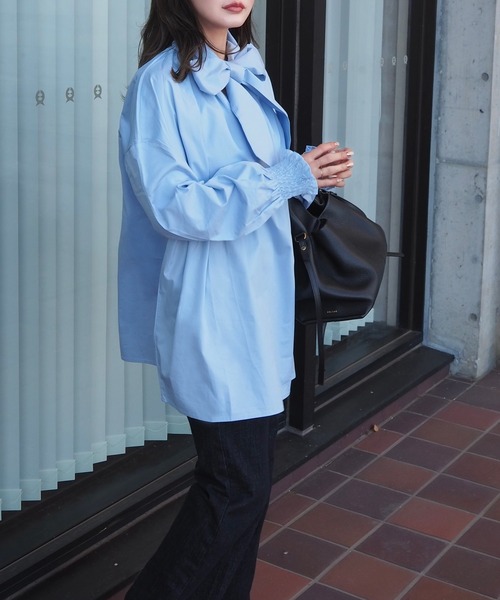 ブラウス シャツ owtie gather blouse /ボウタイ ギャザー オーバーサイズ ブラウス レディース owtie gather blouse /ボウタイ ギャザー オーバーサイズ