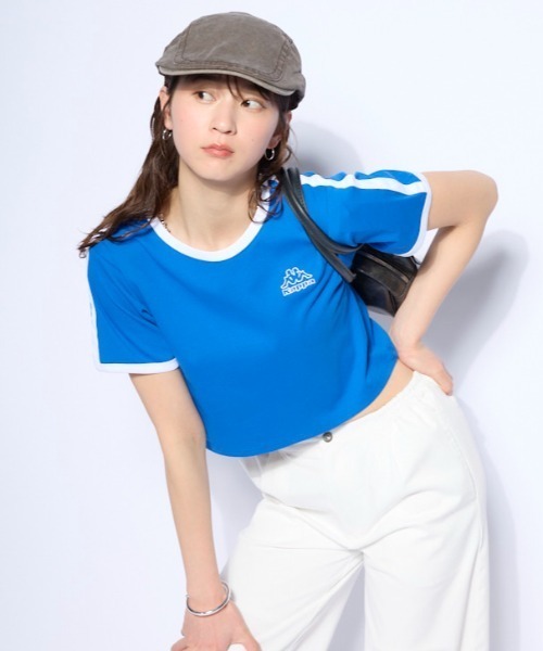 Kappa(カッパ)の「ワンポイント 半袖リンガーTシャツ(Tシャツ/カットソー・レディース・ホワイト/ブルー/ブラック・SMALL/MEDIUM/LARGE)」の3枚目の写真