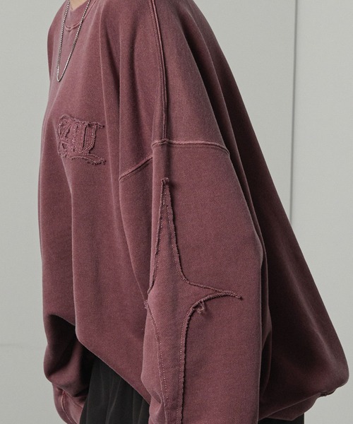 Alfred Alex(アルフレッドアレックス)の「【Alfred Alex】ヴィンテージメイクピグメントダメージパッチロゴスウェット(スウェット・メンズ・ブルー/ブラック/ワインレッド/チャコール/ブラウン・M/L)」の8枚目の写真