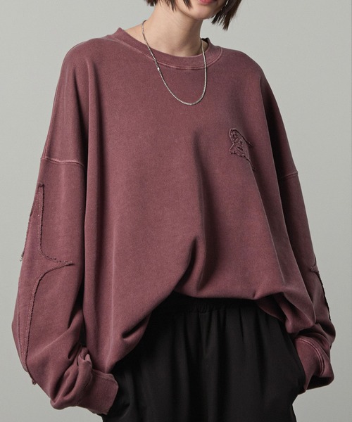 Alfred Alex(アルフレッドアレックス)の「【Alfred Alex】ヴィンテージメイクピグメントダメージパッチロゴスウェット(スウェット・メンズ・ブルー/ブラック/ワインレッド/チャコール/ブラウン・M/L)」の9枚目の写真