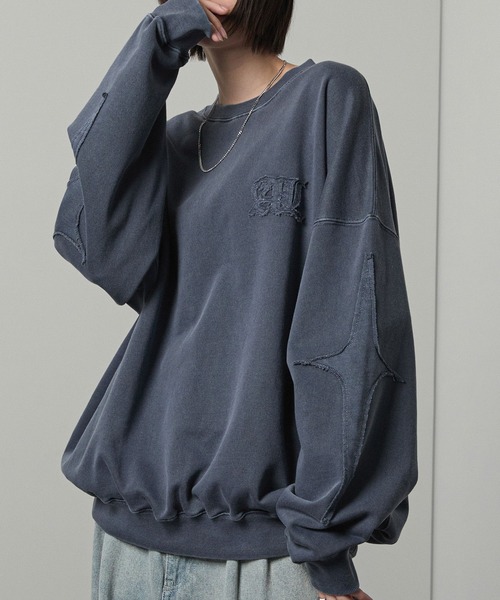 Alfred Alex(アルフレッドアレックス)の「【Alfred Alex】ヴィンテージメイクピグメントダメージパッチロゴスウェット(スウェット・メンズ・ブルー/ブラック/ワインレッド/チャコール/ブラウン・M/L)」の15枚目の写真