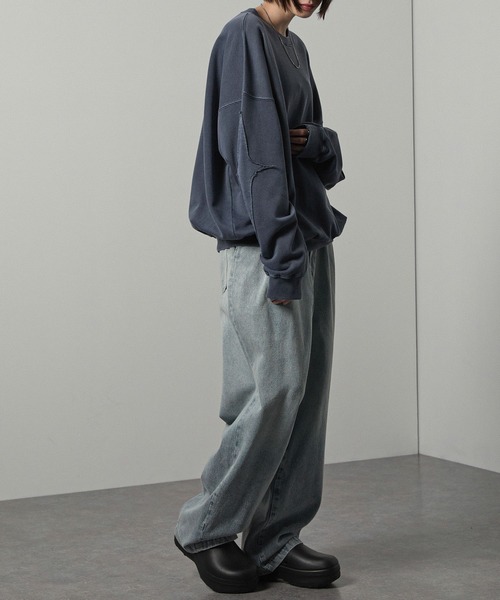 Alfred Alex(アルフレッドアレックス)の「【Alfred Alex】ヴィンテージメイクピグメントダメージパッチロゴスウェット(スウェット・メンズ・ブルー/ブラック/ワインレッド/チャコール/ブラウン・M/L)」の11枚目の写真