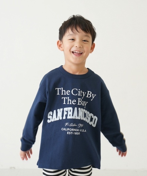 and D. petit main(アンドディープティマイン)の「【365D.】アソートプリント袖リブワイドロンT(Tシャツ/カットソー・キッズ・ホワイト系その他/オレンジ/ライム/ピンク/ブラック/ホワイト/ベージュ/ネイビー・150cm/140cm/130cm/120cm/110cm/90cm/100cm)」の6枚目の写真