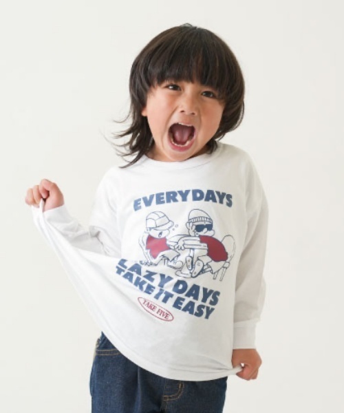 and D. petit main(アンドディープティマイン)の「【365D.】アソートプリント袖リブワイドロンT(Tシャツ/カットソー・キッズ・ホワイト系その他/オレンジ/ライム/ピンク/ブラック/ホワイト/ベージュ/ネイビー・150cm/140cm/130cm/120cm/110cm/90cm/100cm)」の15枚目の写真