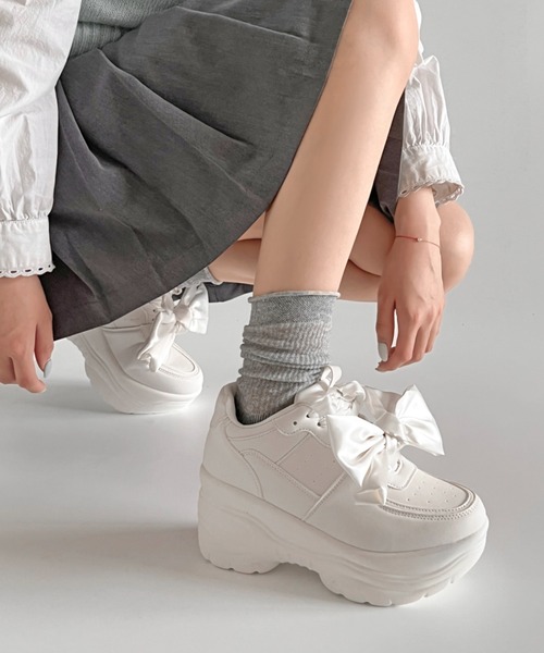 軽量厚底 2WAY ボリューム ビッグリボン スタイルアップソール