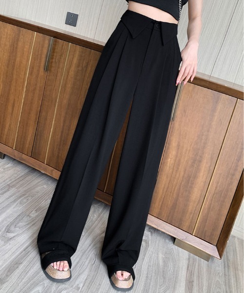 kirakiraShop(キラキラショップ)の「ウエスト折り返し スラックス ツイル パンツ(スラックス・レディース・ブラック/ベージュ/グレー・M/L/XL)」の4枚目の写真
