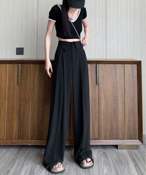 kirakiraShop(キラキラショップ)の「ウエスト折り返し スラックス ツイル パンツ(スラックス・レディース・ブラック/ベージュ/グレー・M/L/XL)」の7枚目の写真