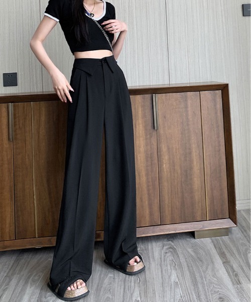 kirakiraShop(キラキラショップ)の「ウエスト折り返し スラックス ツイル パンツ(スラックス・レディース・ブラック/ベージュ/グレー・M/L/XL)」の8枚目の写真