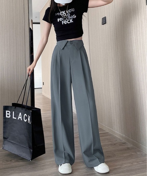 kirakiraShop(キラキラショップ)の「ウエスト折り返し スラックス ツイル パンツ(スラックス・レディース・ブラック/ベージュ/グレー・M/L/XL)」の11枚目の写真