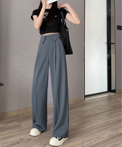 kirakiraShop(キラキラショップ)の「ウエスト折り返し スラックス ツイル パンツ(スラックス・レディース・ブラック/ベージュ/グレー・M/L/XL)」の13枚目の写真