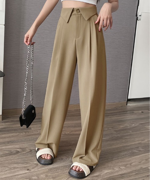 kirakiraShop(キラキラショップ)の「ウエスト折り返し スラックス ツイル パンツ(スラックス・レディース・ブラック/ベージュ/グレー・M/L/XL)」の17枚目の写真