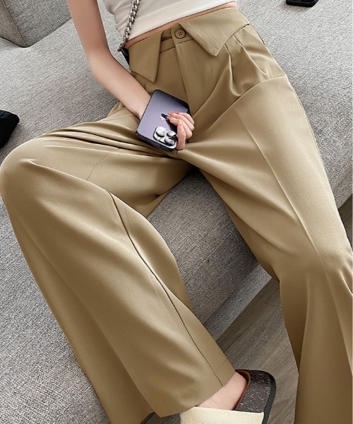 kirakiraShop(キラキラショップ)の「ウエスト折り返し スラックス ツイル パンツ(スラックス・レディース・ブラック/ベージュ/グレー・M/L/XL)」の19枚目の写真