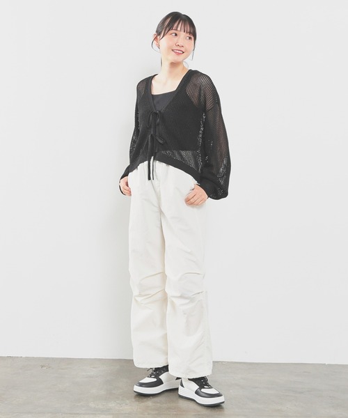 Honeys(ハニーズ)の「メッシュ編リボンカーデ(カーディガン/ボレロ・レディース・ピンク/ライトグリーン/アイボリー/ブラック・L/M/S)」の8枚目の写真