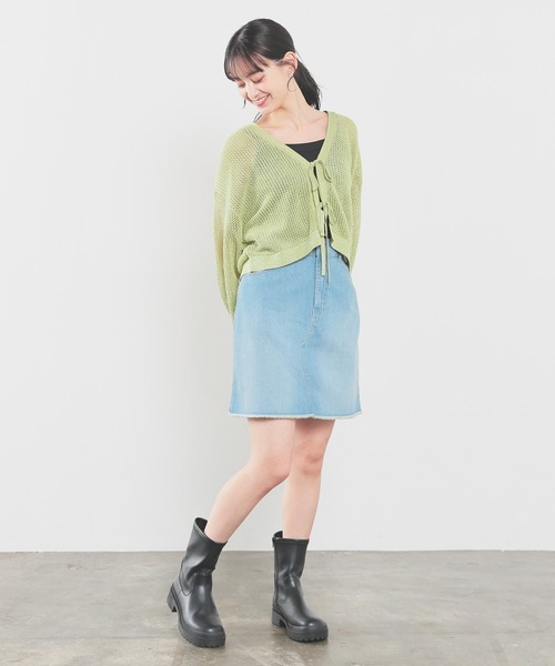 Honeys(ハニーズ)の「メッシュ編リボンカーデ(カーディガン/ボレロ・レディース・ピンク/ライトグリーン/アイボリー/ブラック・L/M/S)」の13枚目の写真