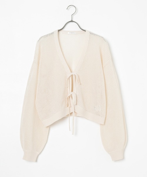 Honeys(ハニーズ)の「メッシュ編リボンカーデ(カーディガン/ボレロ・レディース・ピンク/ライトグリーン/アイボリー/ブラック・L/M/S)」の16枚目の写真