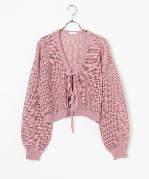 Honeys(ハニーズ)の「メッシュ編リボンカーデ(カーディガン/ボレロ・レディース・ピンク/ライトグリーン/アイボリー/ブラック・L/M/S)」の20枚目の写真