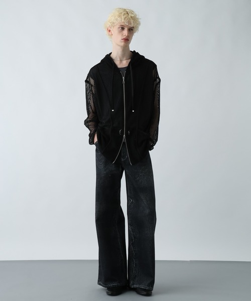 【美品】HARE　OVERメッシュZIPパーカー　ブラック　アウター HARE パーカー OVERメッシュZIPパーカー(HARE) メンズ