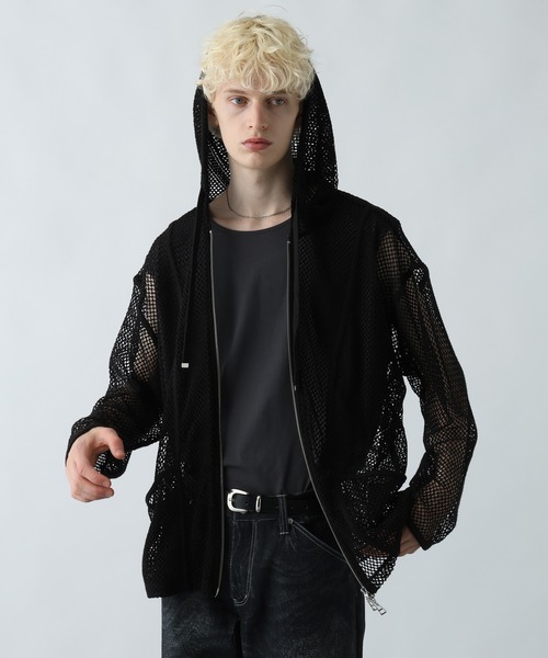 【美品】HARE OVERメッシュZIPパーカー ブラック アウター OVERメッシュZIPパーカー(HARE)(パーカー)|HARE(ハレ)の