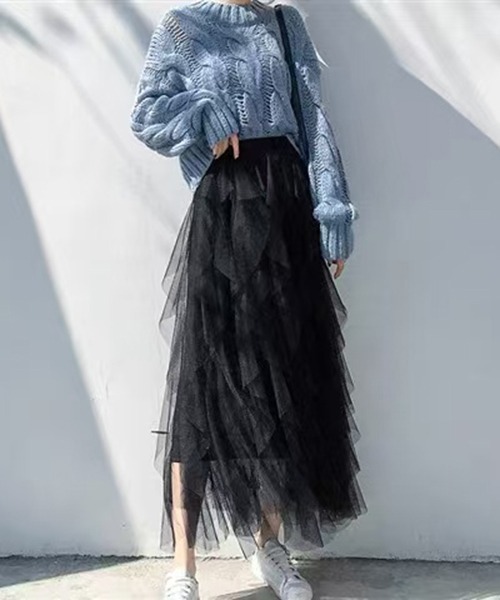 gossip!ロサンゼルス(ゴシップロサンゼルス)の「Y2K フリルスカート ロングカート(スカート・レディース・ブラック/ホワイト/ベージュ・FREE)」の7枚目の写真