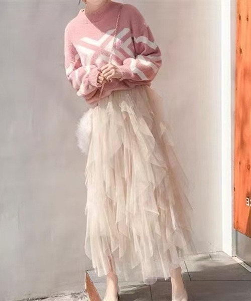 gossip!ロサンゼルス(ゴシップロサンゼルス)の「Y2K フリルスカート ロングカート(スカート・レディース・ブラック/ホワイト/ベージュ・FREE)」の13枚目の写真