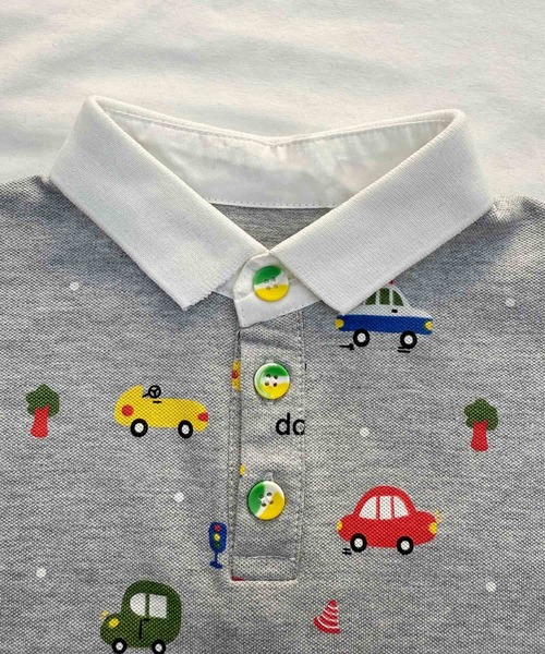 aimoha（アイモハ）の「【aimoha-KIDS-】乗り物柄ポロシャツ（ポロシャツ・キッズ・グレー/ホワイト・90/100/110/120/130）」の3枚目の写真