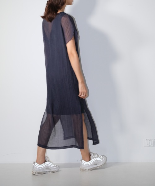CIEL'AIR(シエルエアー)の「Sheer Pleats Dress Set(ワンピース・レディース・ネイビー/ブラック・FREE)」の1枚目の写真