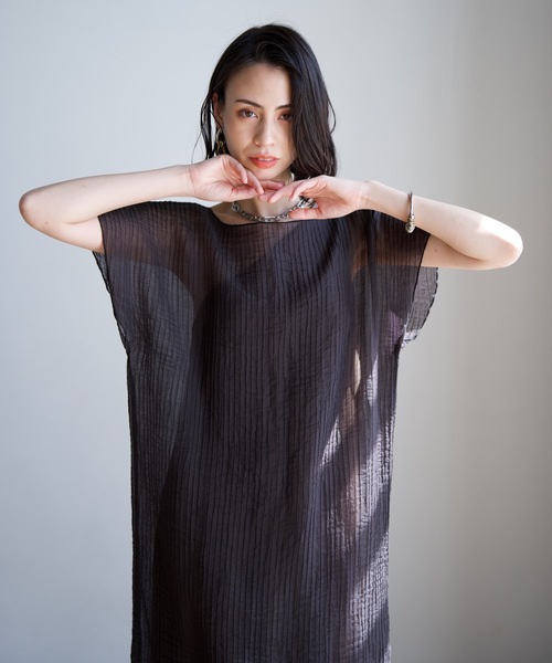CIEL'AIR(シエルエアー)の「Sheer Pleats Dress Set(ワンピース・レディース・ネイビー/ブラック・FREE)」の9枚目の写真