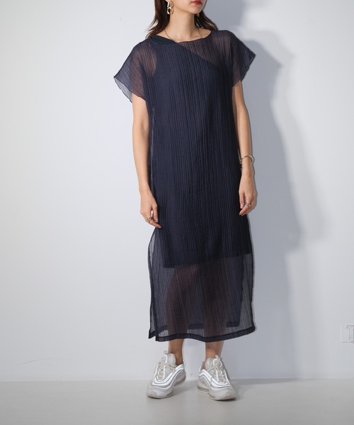 CIEL'AIR(シエルエアー)の「Sheer Pleats Dress Set(ワンピース・レディース・ネイビー/ブラック・FREE)」の14枚目の写真