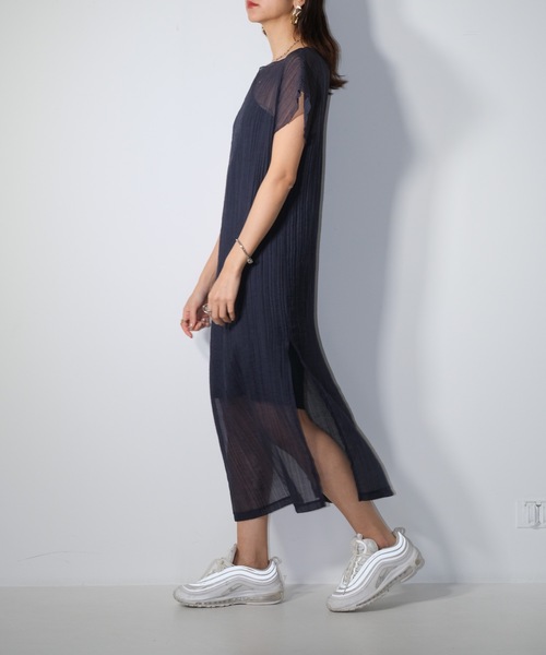 CIEL'AIR(シエルエアー)の「Sheer Pleats Dress Set(ワンピース・レディース・ネイビー/ブラック・FREE)」の15枚目の写真