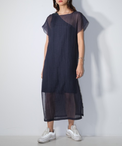 CIEL'AIR(シエルエアー)の「Sheer Pleats Dress Set(ワンピース・レディース・ネイビー/ブラック・FREE)」の18枚目の写真
