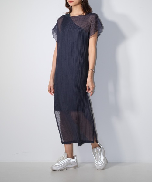 CIEL'AIR(シエルエアー)の「Sheer Pleats Dress Set(ワンピース・レディース・ネイビー/ブラック・FREE)」の19枚目の写真