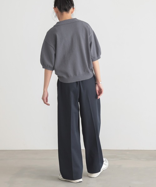 for/c（フォーシー）の「[新色追加]ハーフスリーブニットポロ【サスティナブル】（ポロシャツ・レディース・チャコールグレー/ホワイト/ブラウン/ネイビー/イエロー/ライトブラウン・M/L/LL）」の12枚目の写真