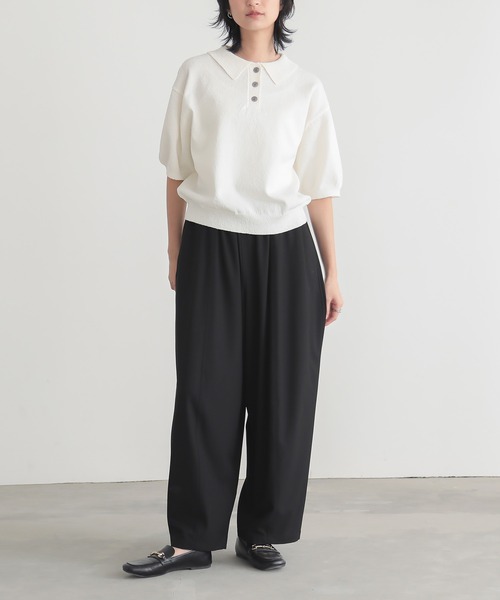 for/c（フォーシー）の「[新色追加]ハーフスリーブニットポロ【サスティナブル】（ポロシャツ・レディース・チャコールグレー/ホワイト/ブラウン/ネイビー/イエロー/ライトブラウン・M/L/LL）」の17枚目の写真