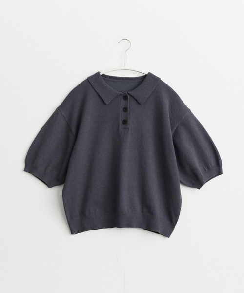for/c（フォーシー）の「[新色追加]ハーフスリーブニットポロ【サスティナブル】（ポロシャツ・レディース・チャコールグレー/ホワイト/ブラウン/ネイビー/イエロー/ライトブラウン・M/L/LL）」の22枚目の写真