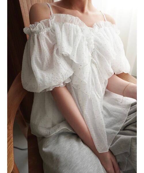 dazzlin（ダズリン）の「スクエアフリルペプラムブラウス（シャツ/ブラウス・レディース・オフホワイト/ブルー/アイボリー/ブラウン/オレンジ・FREE）」の2枚目の写真