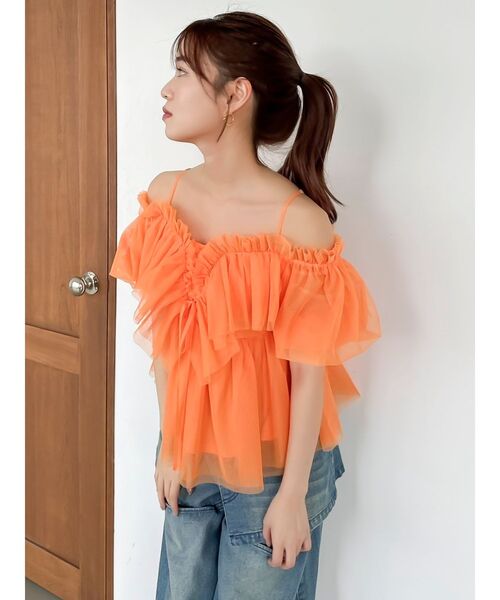 dazzlin（ダズリン）の「スクエアフリルペプラムブラウス（シャツ/ブラウス・レディース・オフホワイト/ブルー/アイボリー/ブラウン/オレンジ・FREE）」の9枚目の写真