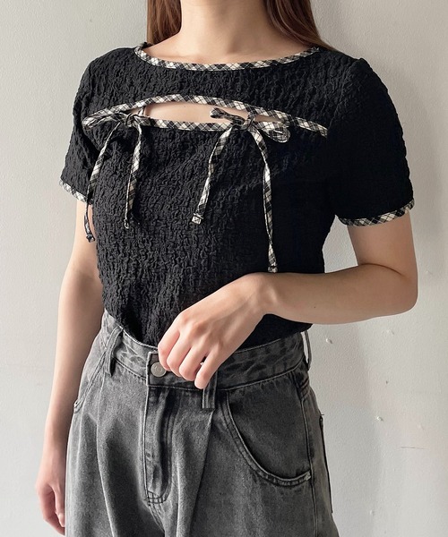 NOMAE（ノーマエ）の「パイピングリボントップス（Tシャツ/カットソー・レディース・アイボリー/ブラック/ブラック系その他/グレー系その他/ベージュ系その他/ブラック系その他2・FREE）」の3枚目の写真