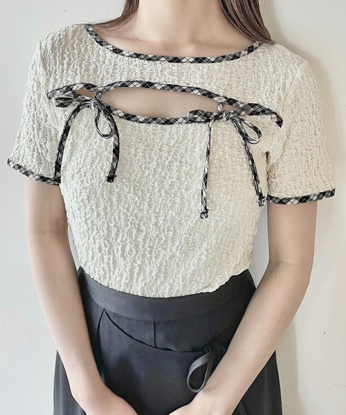 NOMAE（ノーマエ）の「パイピングリボントップス（Tシャツ/カットソー・レディース・アイボリー/ブラック/ブラック系その他/グレー系その他/ベージュ系その他/ブラック系その他2・FREE）」の13枚目の写真